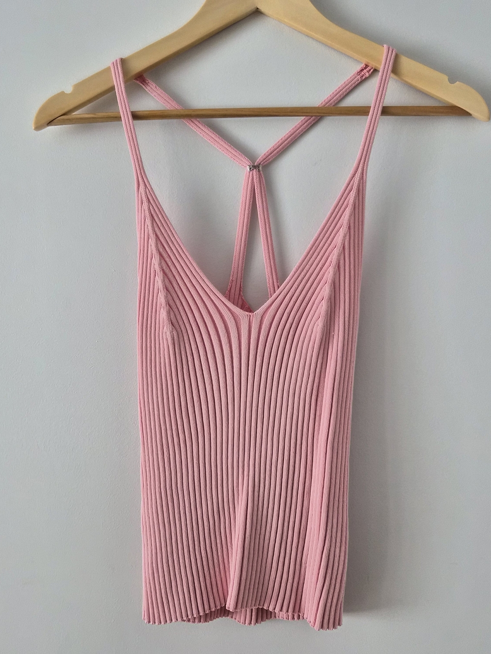 Pink Ribbed V-Neck Strappy Tank Top